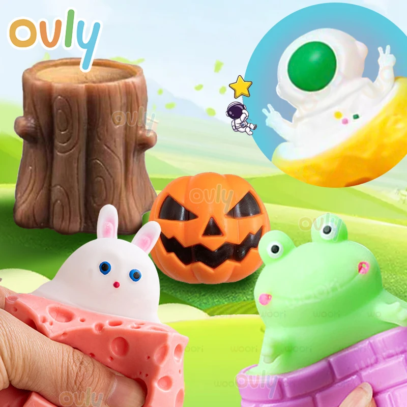 Ovly New Squeezing Rabbit Astronaut Frog Squirrel Cup Toys Decompression Fidget Antistress Sensory Stress Reliefing Kids Gift