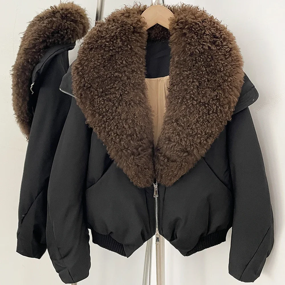 OFTBUY Neue Winter-Kurzjacke für Damen mit Echtem Lammfellkragen, Daunenjacke, Luxuriöser Warmer Mantel mit Natürlichem Entenfedern-Fell – Detail 17