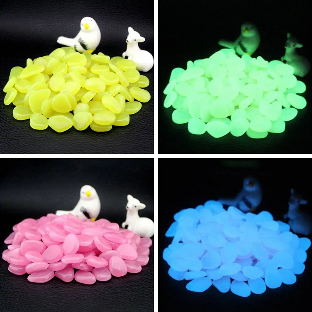 100pcs Fish Tank Fluorescent Pebble Garden Parterre Decor Glow Stone Aquarium Ornament Marbles Rocks