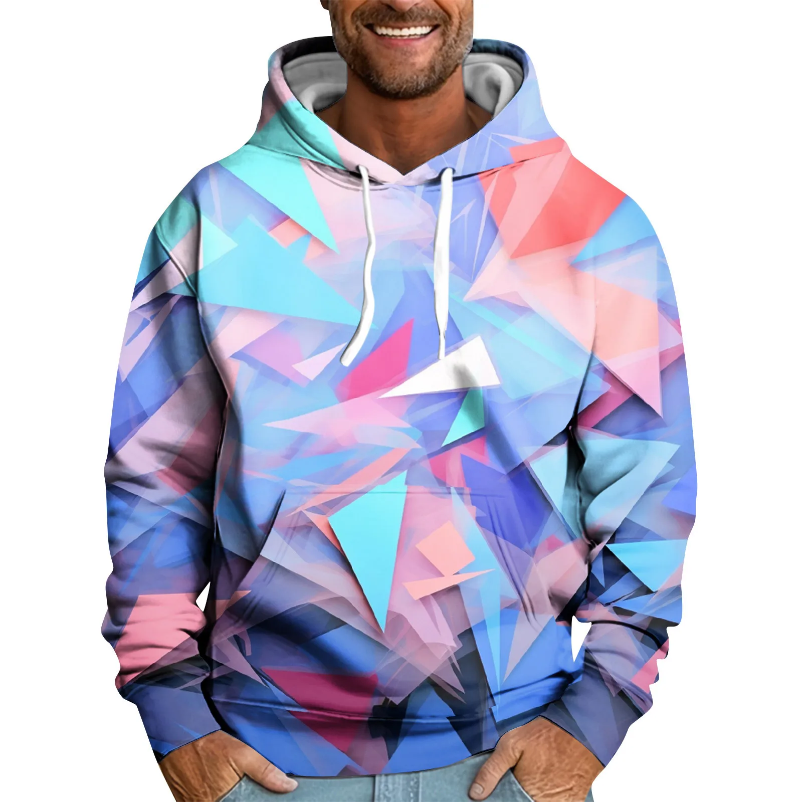 

Fashion Printed Hoodies Men Colorful Geometric Graphic Men Streetwear Hooded Pullover Spring Casual Clothing 2024 New