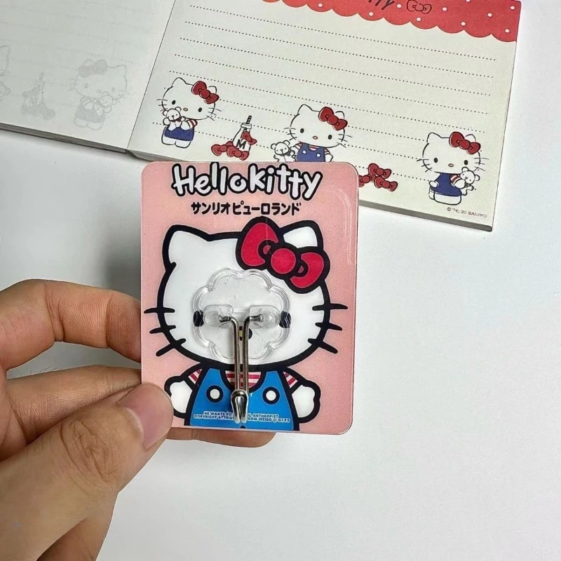 New Hello Kitty Cartoon Cute Powerful Hook Kawaii Girl Heart No-Punch Sticky Hook Wall Decoration Seamless Load-bearing Storage