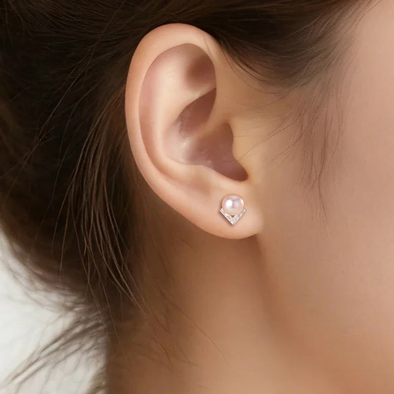 Women's 925 Sterling Silver Elegant Bead Geometric Zircon Stud Earrings