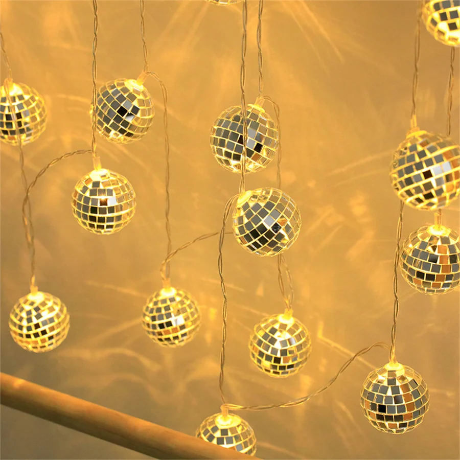 3M 20LED Mirror Disco Ball Fairy Light Battery Powered Glass Ball String Light Home Party Christmas Tree Decor Garland Light