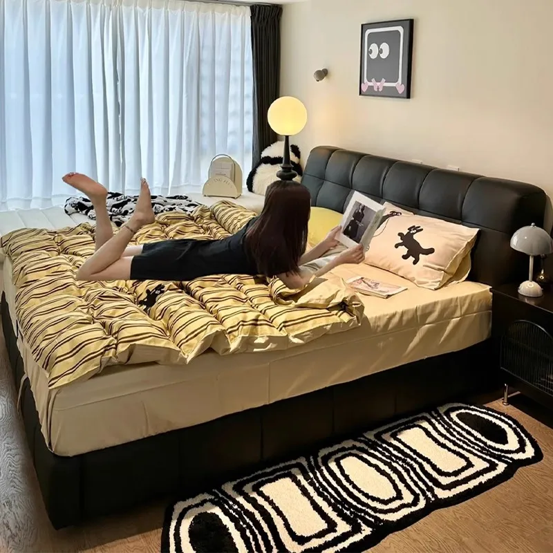 

Modern Design Bed Wooden Luxury Queen Storage Bedroom Sleeping Bed Princess Leather European Floor Beliche Trendy Furniture
