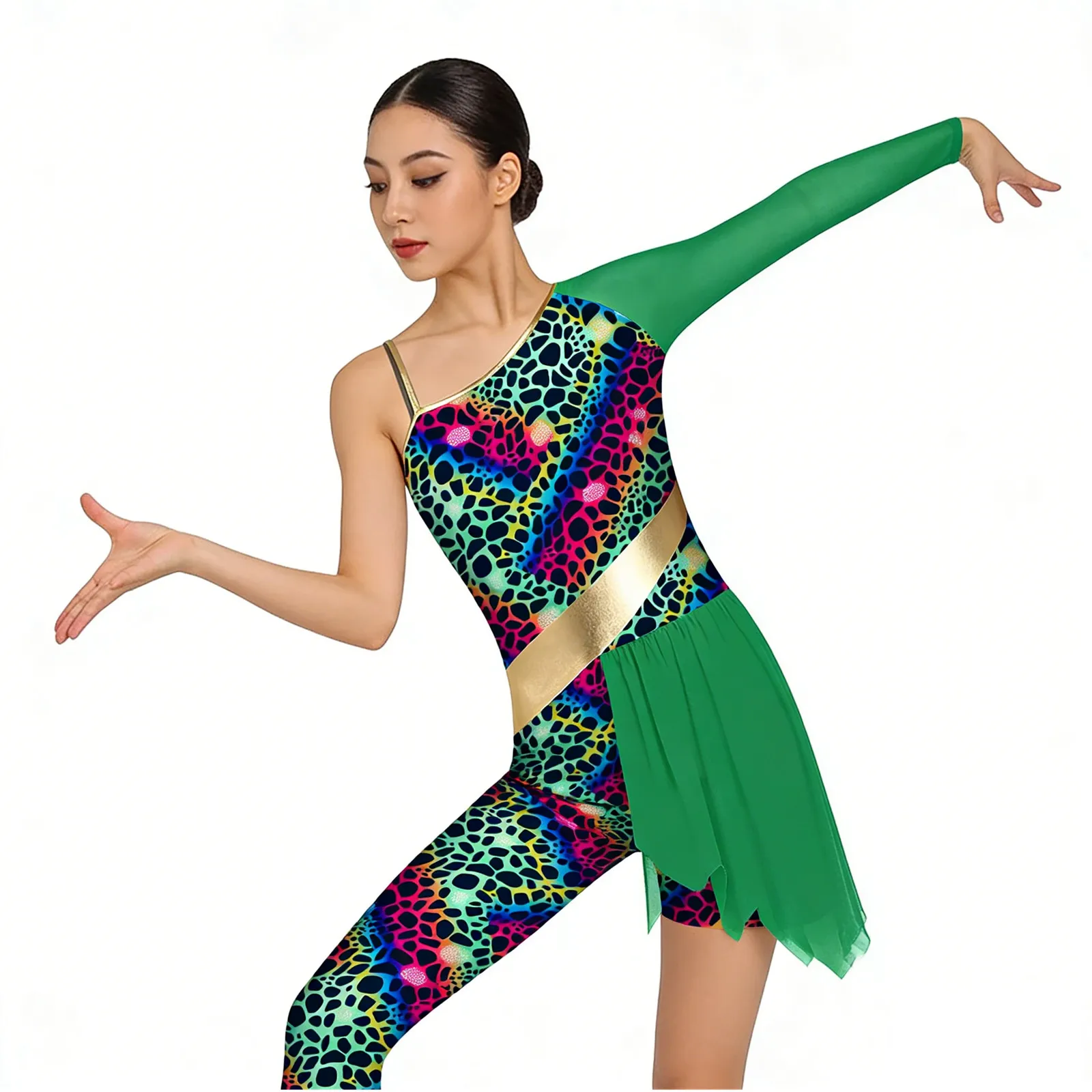 

Женский гимнастический, балетный, латиноамериканский танцевальный комбинезон-юнитард, костюм для косплея в стиле доисторических пещерных людей, с одним плечом, брюками и боди