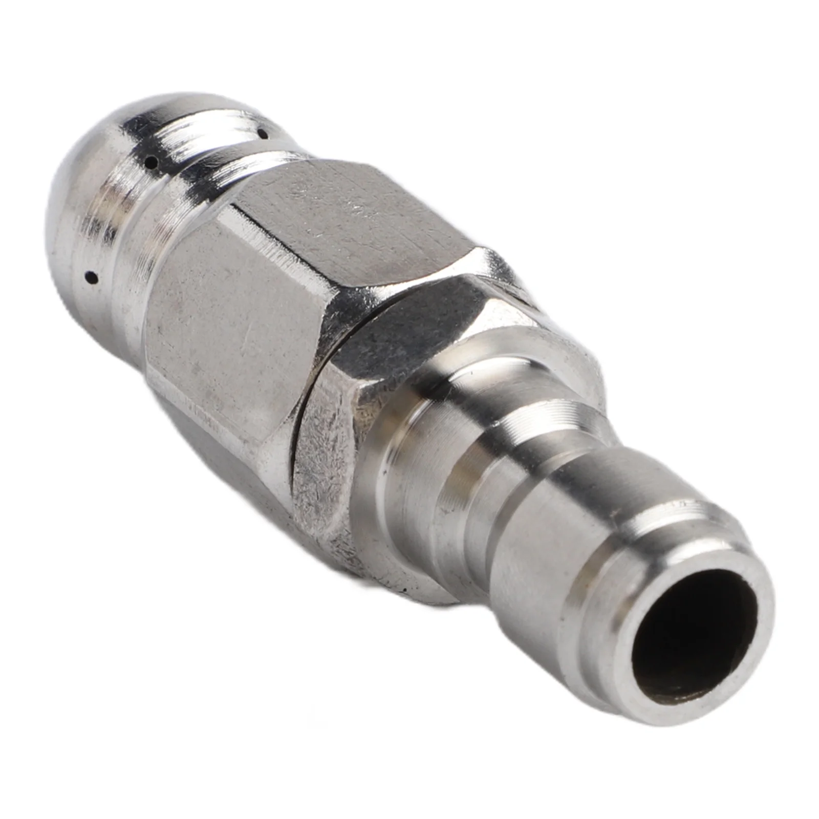 Sewer Cleaning Jet Nozzle for 5000 PSI Pressure Washers Featuring Stainless Steel Construction and Dual-Function Jet Layout