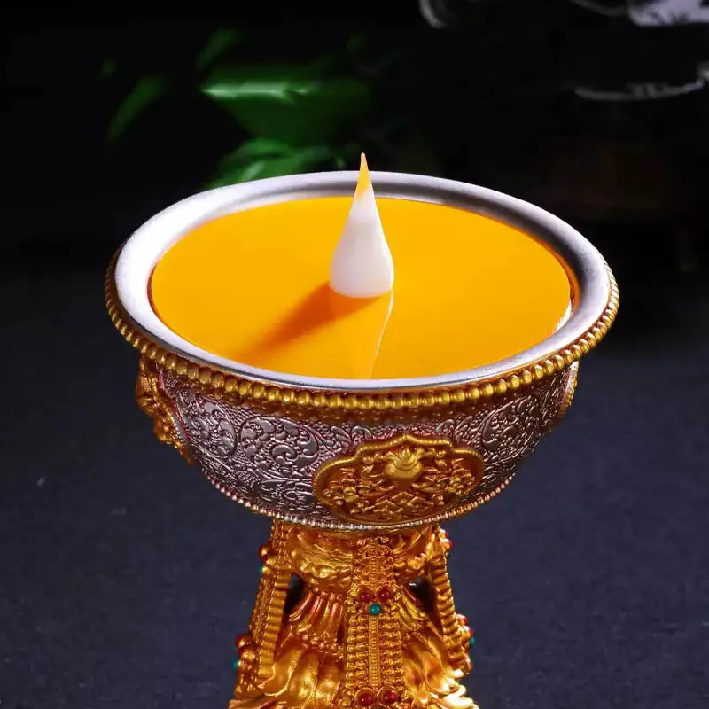 Tibetan-style LED Eight Treasures Auspicious Ghee , Candlestick, Ever-Burning for Home Use, Buddhist Offering Lamp, Ele