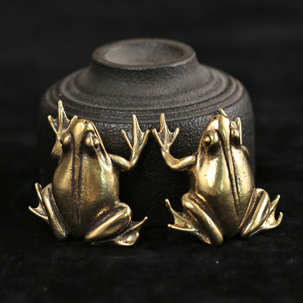 

JECOMPRIS Vintage Brass Frog Statue Decorative Home Office Desktop Ornament Solid Metal Figurine