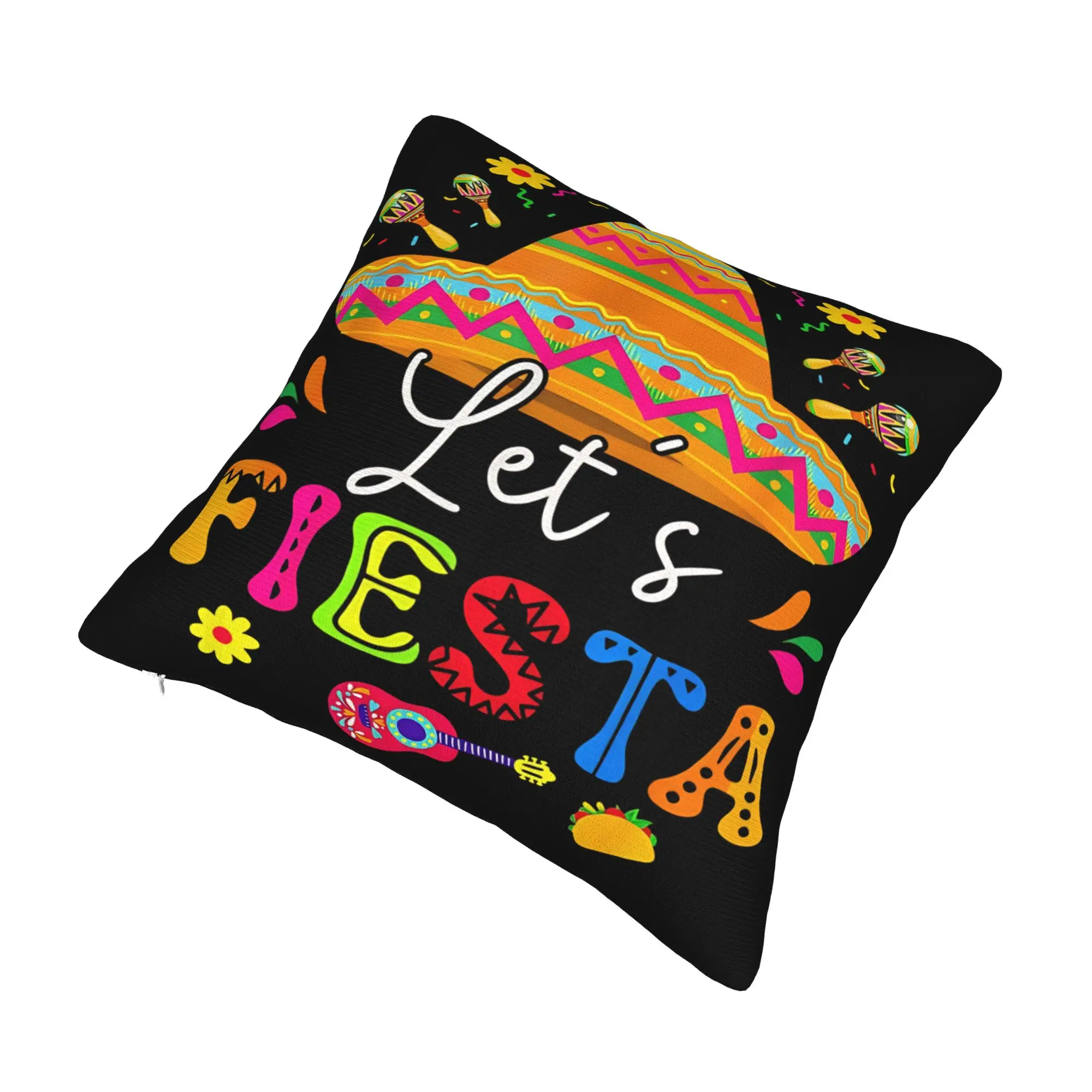 Decorative Pillowcase Let's Fiesta Cinco De Mayo  Accessories Home  Throw Pillow Case Cover Zipper Multiple Sizes