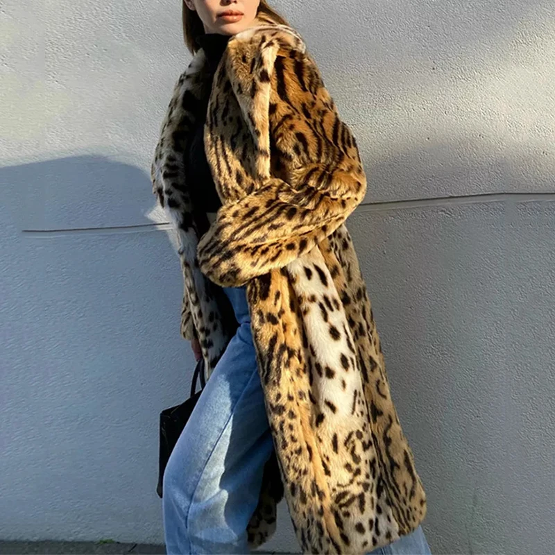 Winter Lange Warme Dicke Leopard Flauschigen Faux Pelzmantel Frauen Tiger Print Runway Lose Luxus Designer Kleidung Frauen Mode Mantel