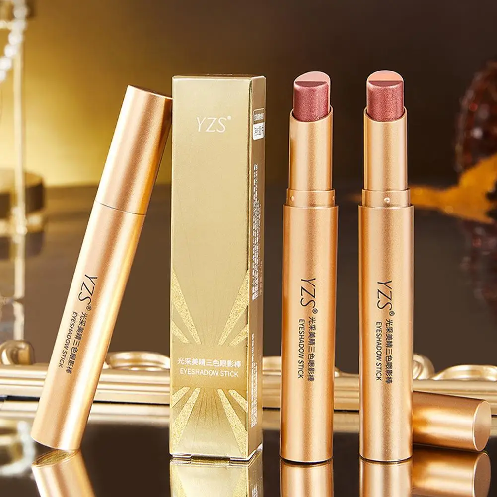 Ombretto graduale a 3 colori per principianti Glitter Impermeabile duraturo Pigro Evidenzia Ombretto Stick Strumento per il trucco degli occhi