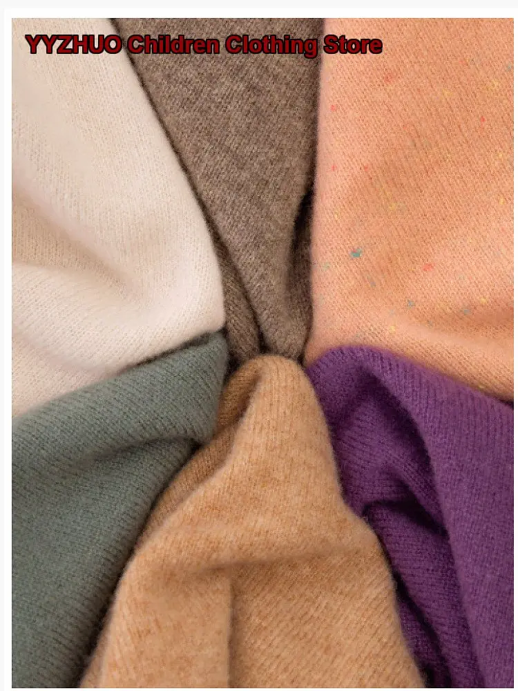 Kids Round Neck Cashmere Sweater Solid Color Warm Autumn Winter Older Kids Slanted Hem