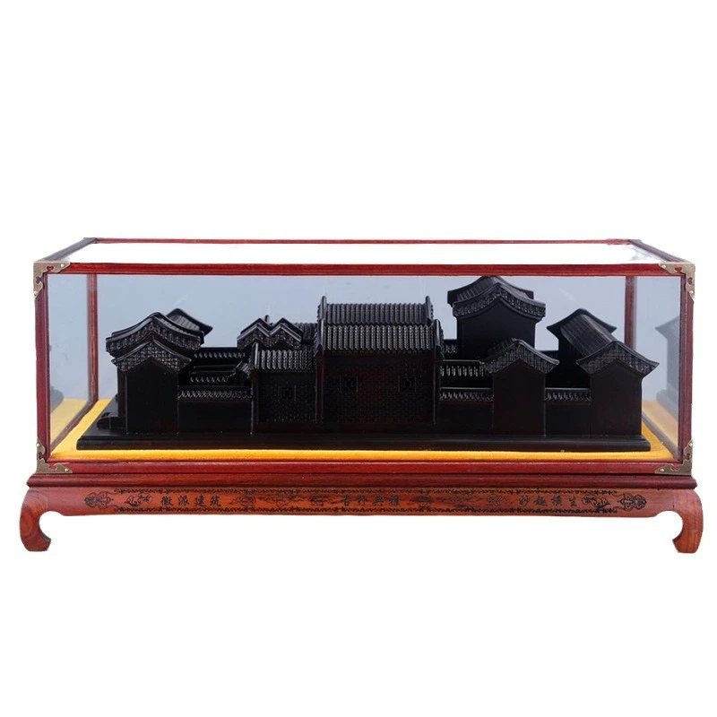Big leaf red sandalwood old Beijing courtyard ornament wood carving model living room creative home furniture decoration
