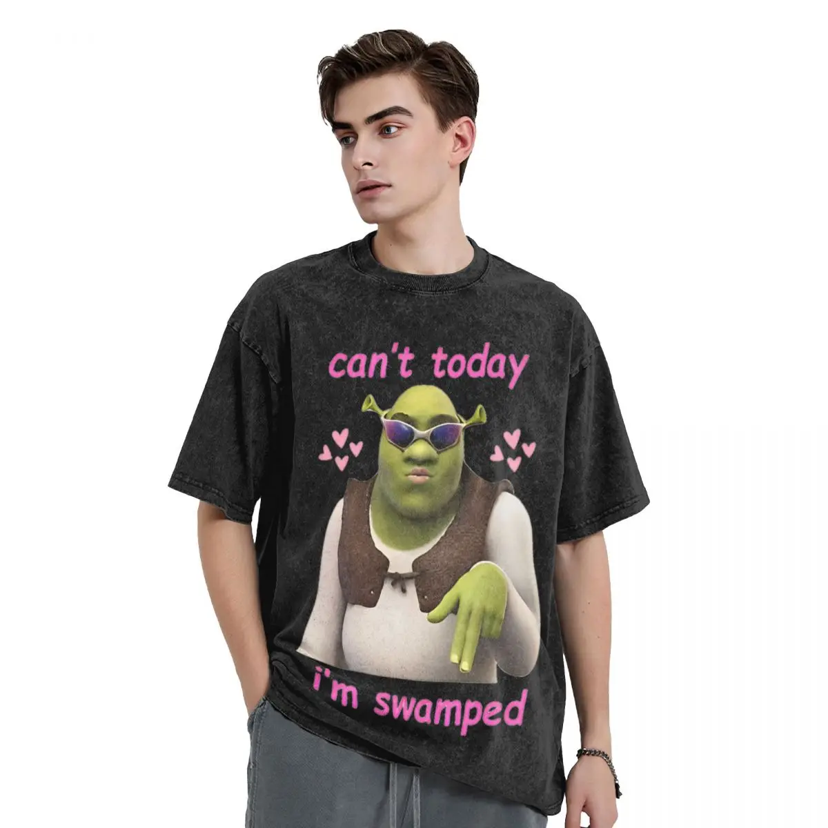 Shreks Can't Today Im Swamped Washed T Shirt Streetwear Hip Hop Novelty T-Shirt Tees Tops Men Women Cotton Harajuku Summer