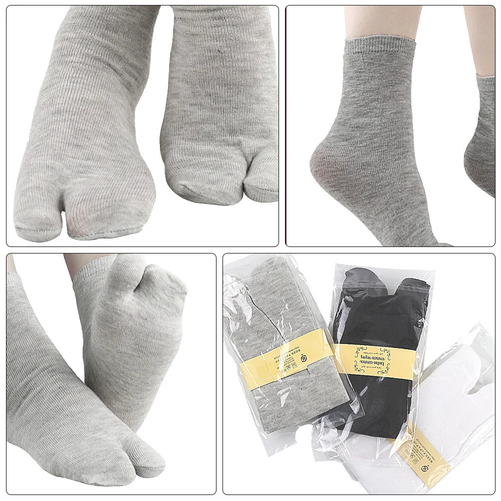 

3Pairs Toe Flop Socks Cotton Blend Comfortable Breathable Winter Warm Two Toe Socks Men Women Unisex Grey Black White