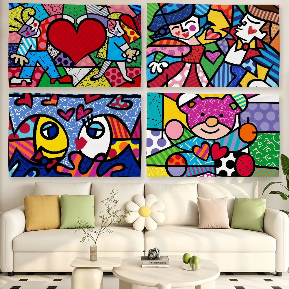 Bandeira artística R-Romero B-Britto para sala de estar, decoração de casa, dormitório, parede, acampamento ao ar livre, banner para festa, presentes