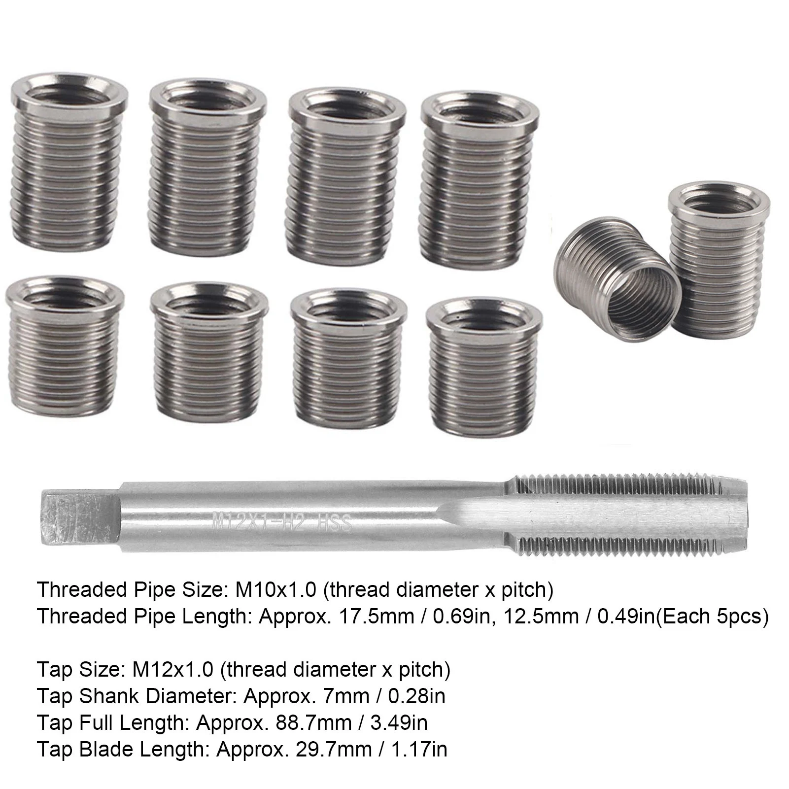 Spark Plug Thread Repair Tool M10x1.0 Bolt + M12x1.0 Tap Auto Accessories Hardware Kit