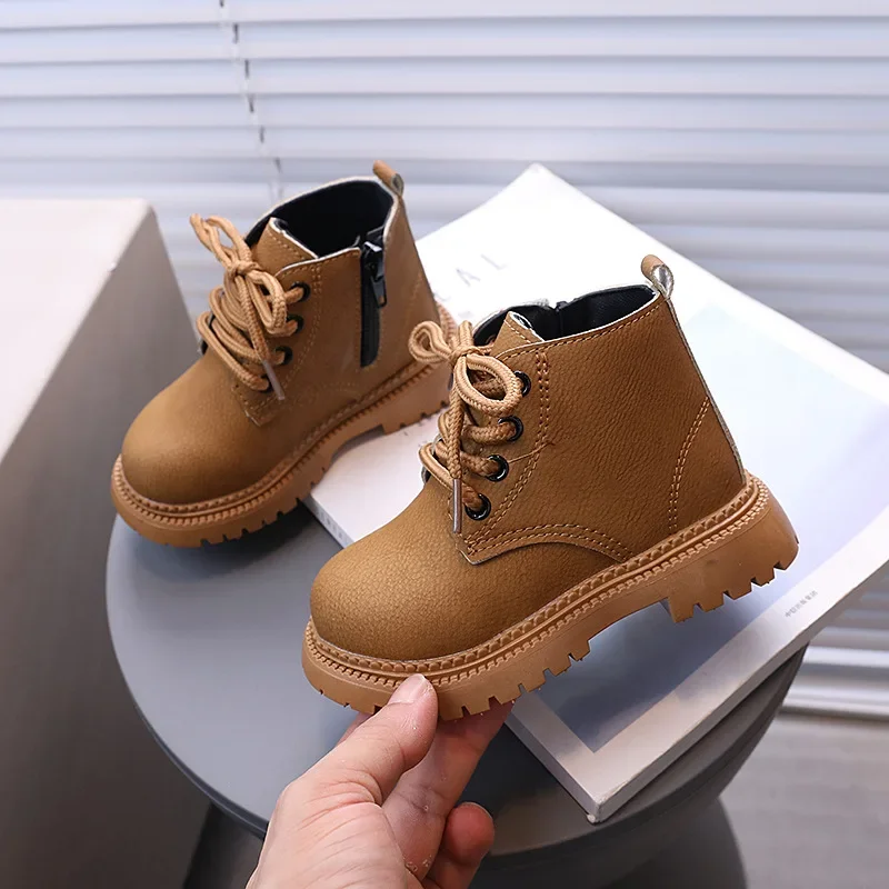 2024 Autumn Children Leather Boots Boys Shoes Kids Fashion Boots Baby Ankle Short Boot Sports Sneakers Winter Shoe for Girl Kids