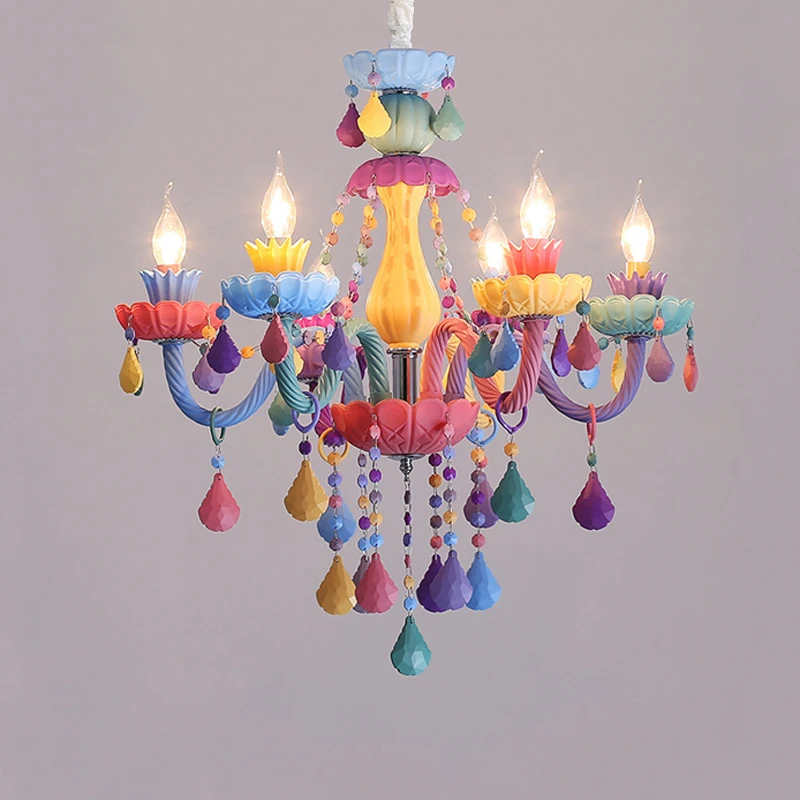 Children\'s Princess Room Macaron Chandelier Color Baby Room Candle Pendant Lamp European LED Home Atmosphere Lighting Decoration