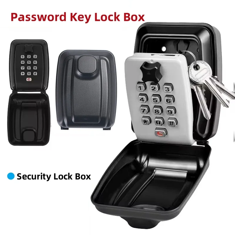 Password Key Lock Box Waterproof Wall Mounted Lock 12 Digit Combination Resettable Large Capacity Security Lock Box for Home Gar