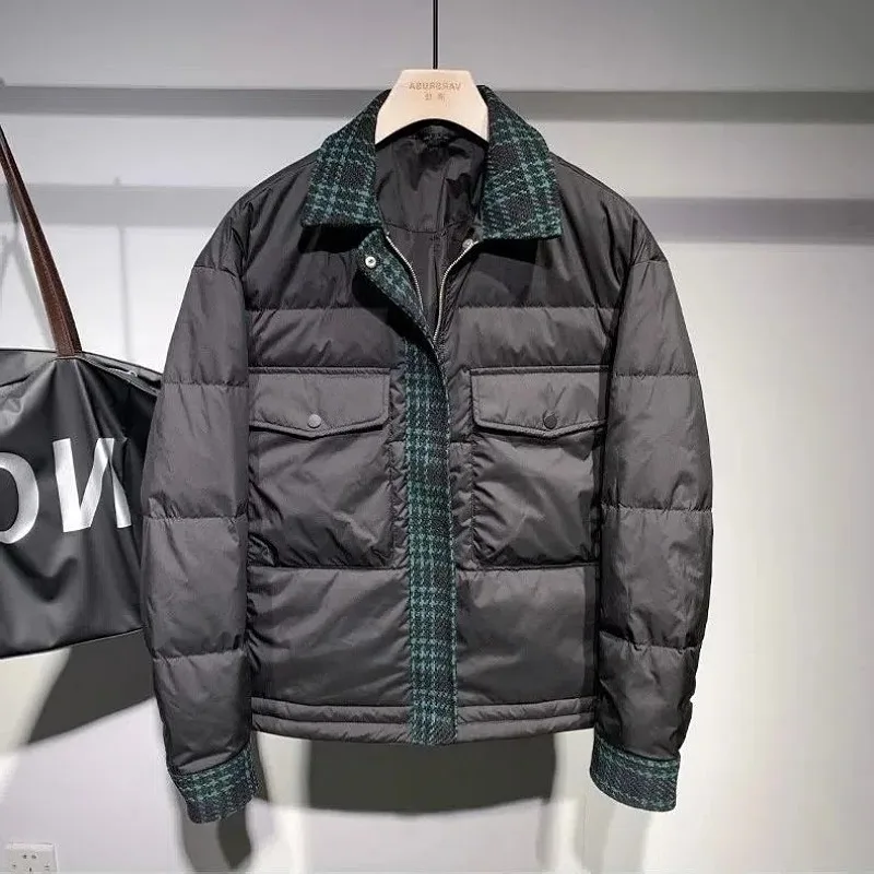 

Модная мужская зимняя куртка свободного кроя в клетку с цветовыми блоками, хлопковая, с большими карманами, повседневная, молодежная