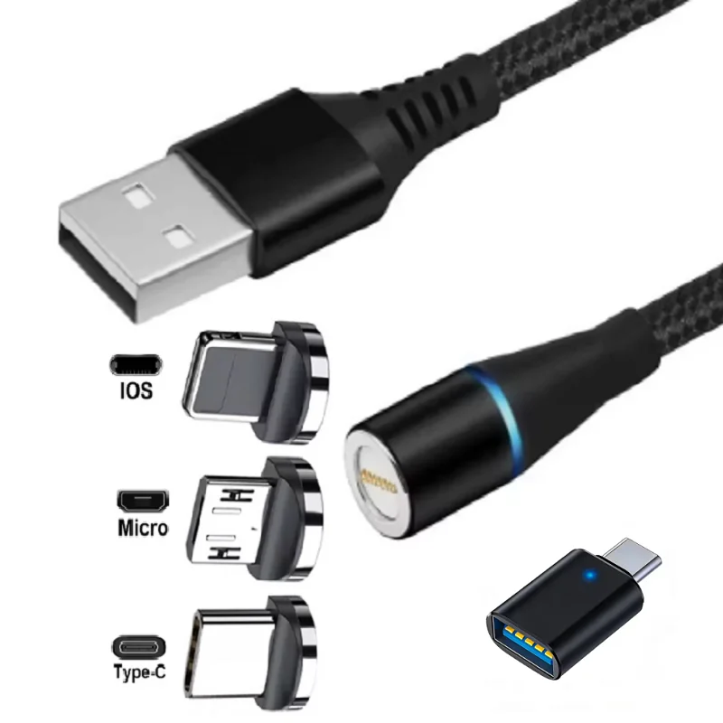 1m 2m 3 in 1 Magnetic Cable USB Type C Micro Data Cable Fast Charging Cable for iPhone Samsung Fast Magnetic Charging Cord Cable