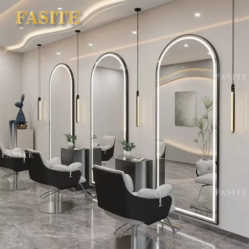 For Hair Barber Shop Wall Mounted Touch Screen LED Lighted Mirror Single Sided Vanity Table Internet Celebrity Style