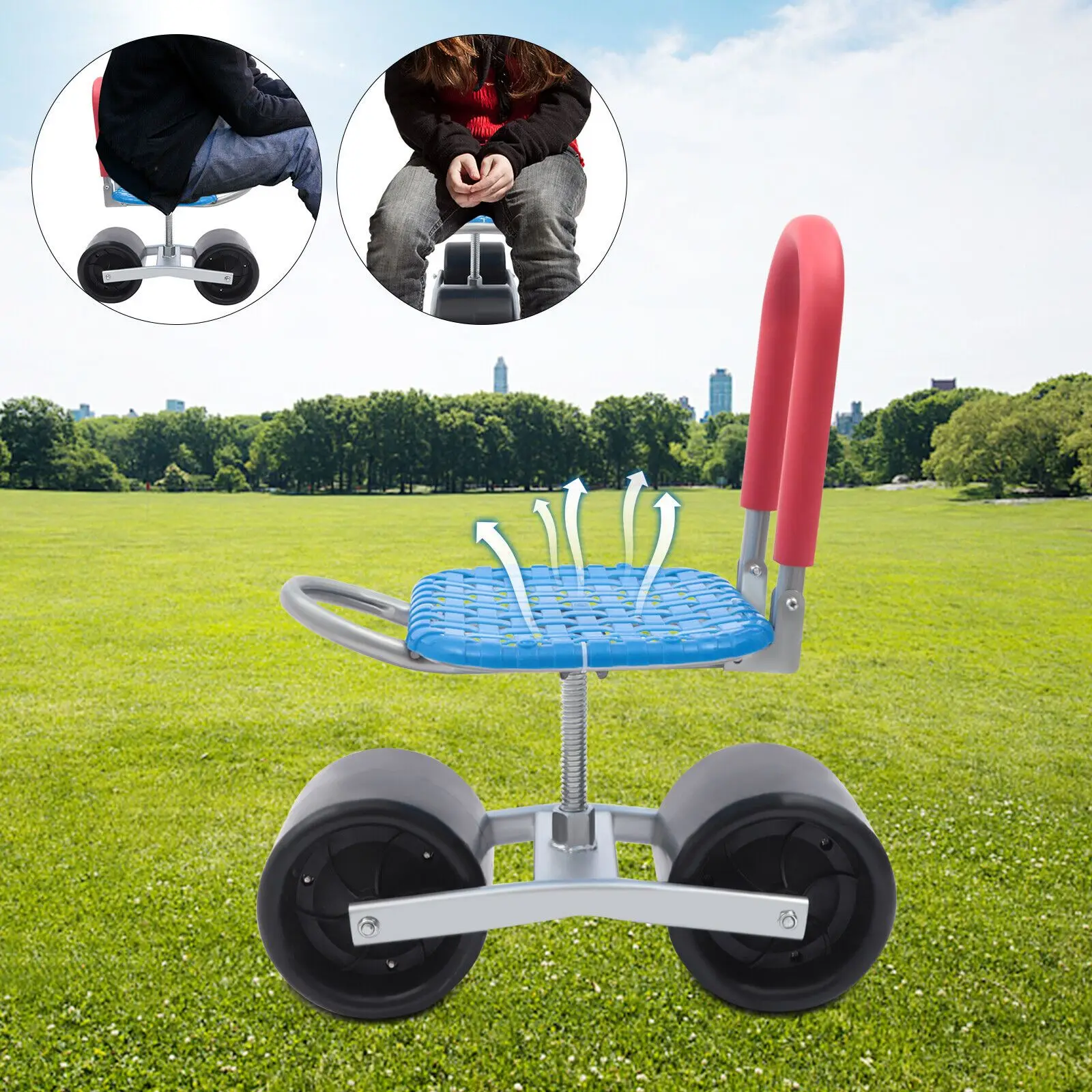 

Rolling Garden Scooter Stool - 360° Swivel Seat with Wheels for Easy Gardening - Mobile & Adjustable for Comfort