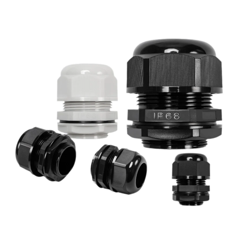 50Pcs Waterproof Cable Gland Cable Entry IP68 PG7 for 3-6.5mm PG9 PG11 PG13.5 PG16 PG19 PG21 White Black Nylon Plastic Connector