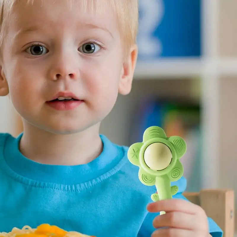 Sonajero de flores de silicona, juguete de desarrollo sensorial, sonajero para bebés, juguete sensorial para la dentición para niños pequeños, niñas de 6 a 18 meses