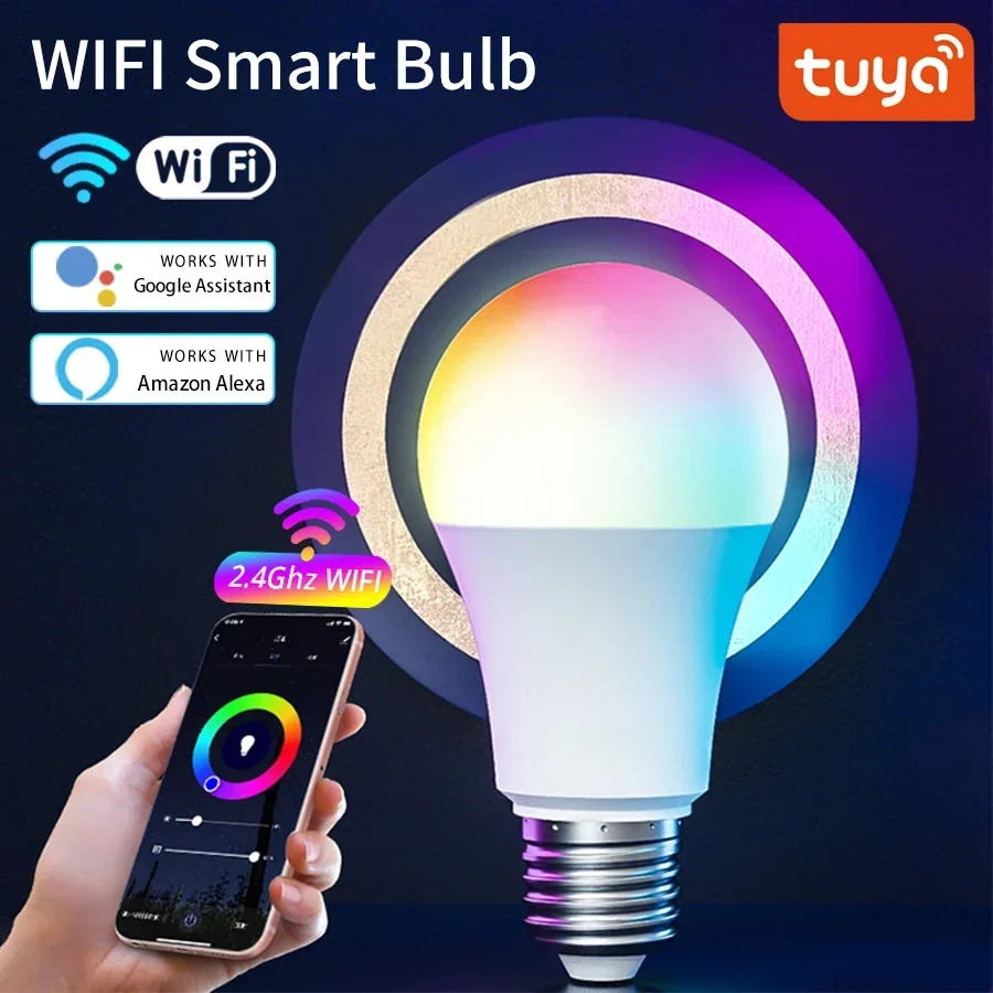 

Умная лампочка Tuya с управлением через приложение Wi-Fi E27 RGB, меняющая цвет работает с Alexa Google Home