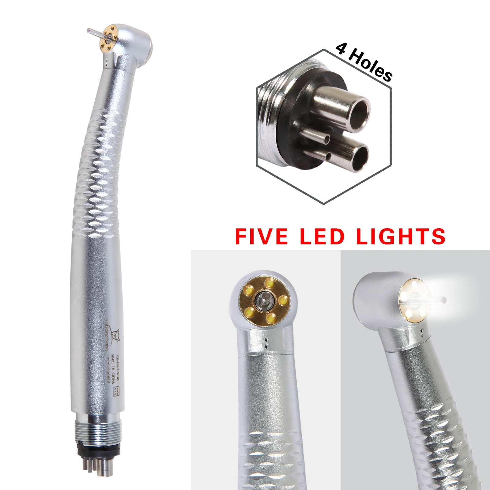 Dental High Speed Handpiece 5 LED 4Hole Push Button Single Water Spray E-generator Light Dental Turbine Fit NSK / Rotor