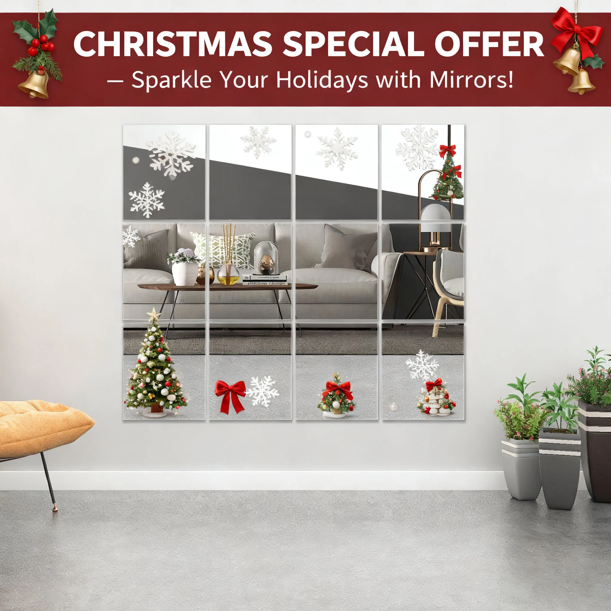 

16 шт. Зеркальная плитка для домашнего спортзала, 14 x 12 дюймов, большое безрамное настенное зеркало для спальни, двери, ванной комнаты, рождественская распродажа, идеальный подарок