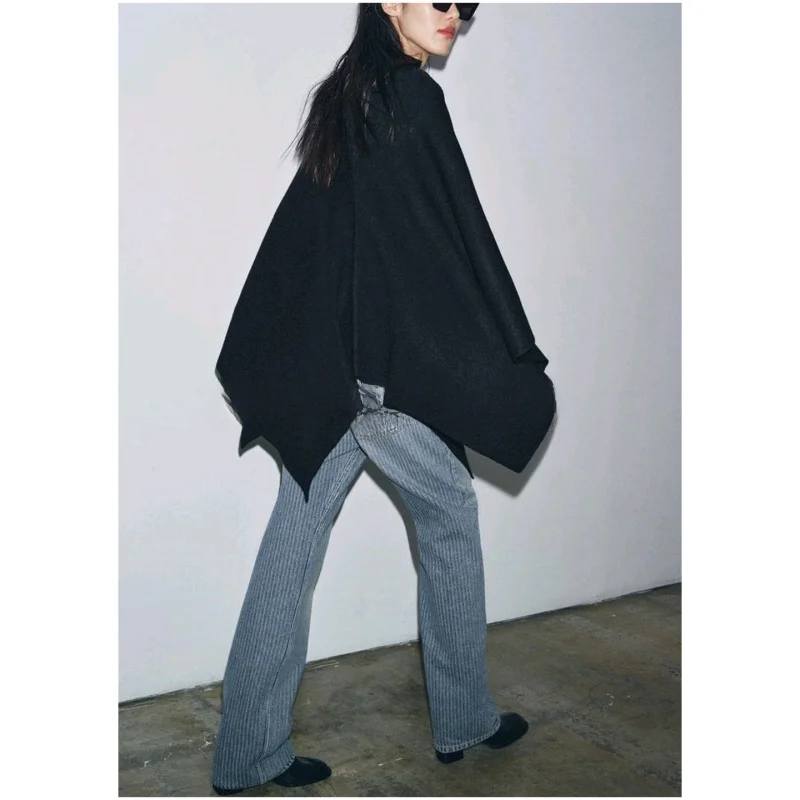 Autunno nuovo arrivo donna misto lana sciolto casual rotondo Ne lavorato a maglia mantello cappotto fibra di poliestere lungo Sve di media lunghezza