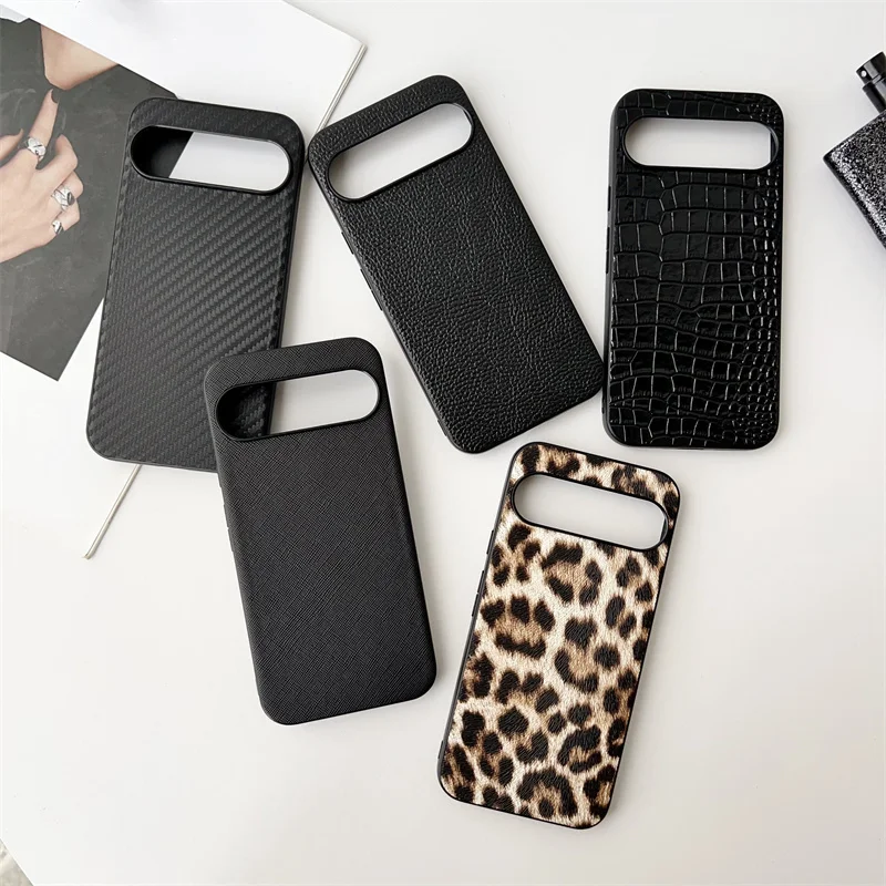 Korea Retro Leopard Print PU Leather Phone Case For Google Pixel 9 8 Pro XL 8 7 High Quality Solid Color Shockproof Hard Cover