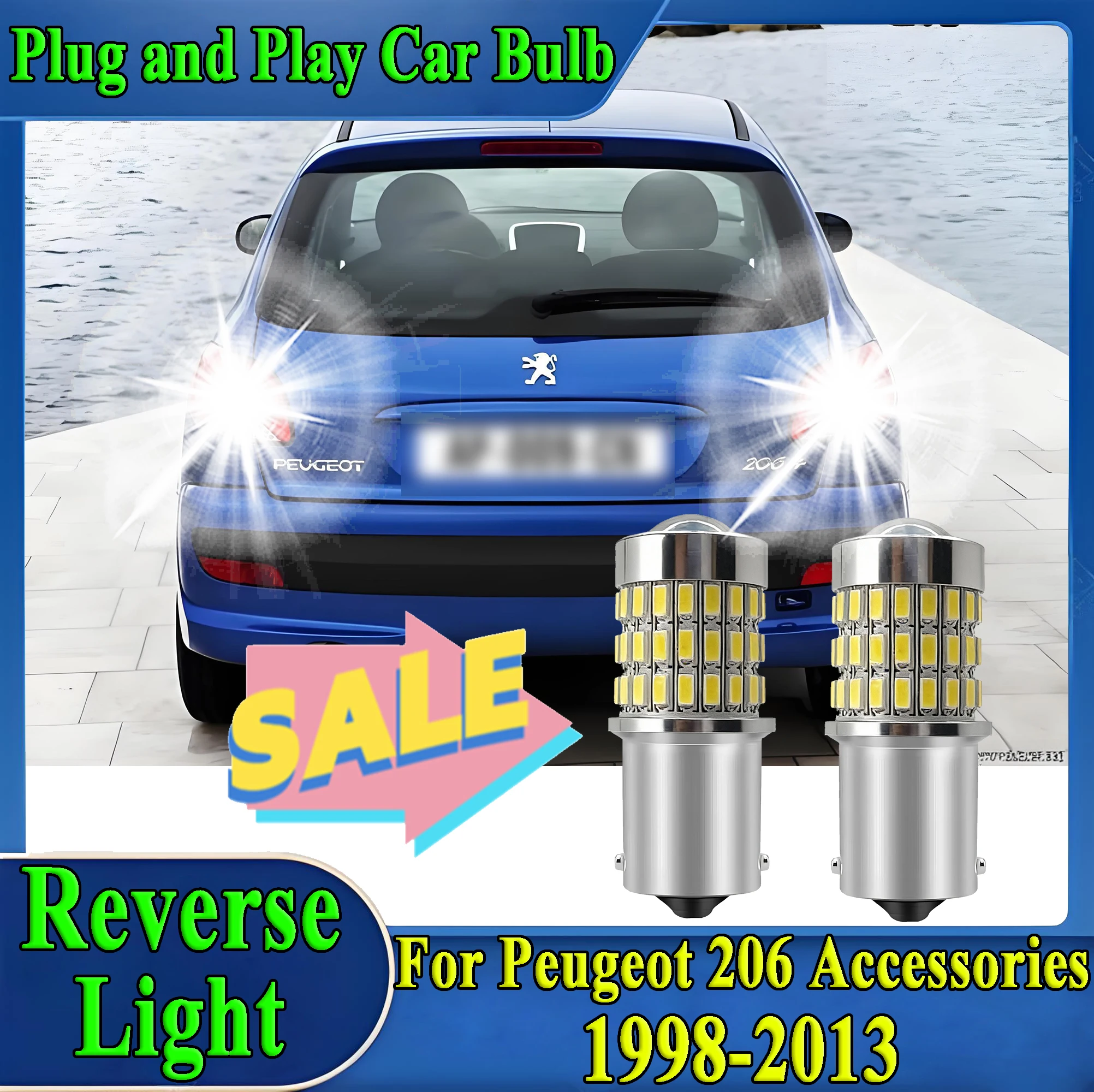 

2 шт. светодиодных фонарей заднего хода Canbus для Peugeot 206, аксессуары 1998-2013, 2004, 2005, 2006, 2007, 2008, 2009, 2010, 2011, 2012, фонарь заднего хода