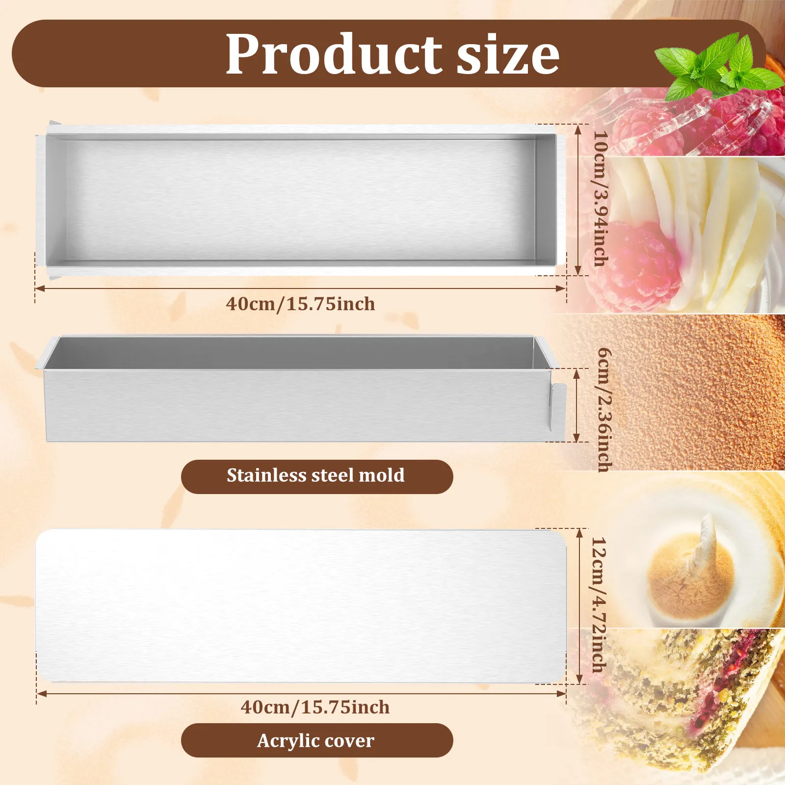 Rectangular Cake Pan Stainless Steel Tiramisu Mold with Lid and Removable Side Panel Nonstick Cheesecake Pan for Birthday