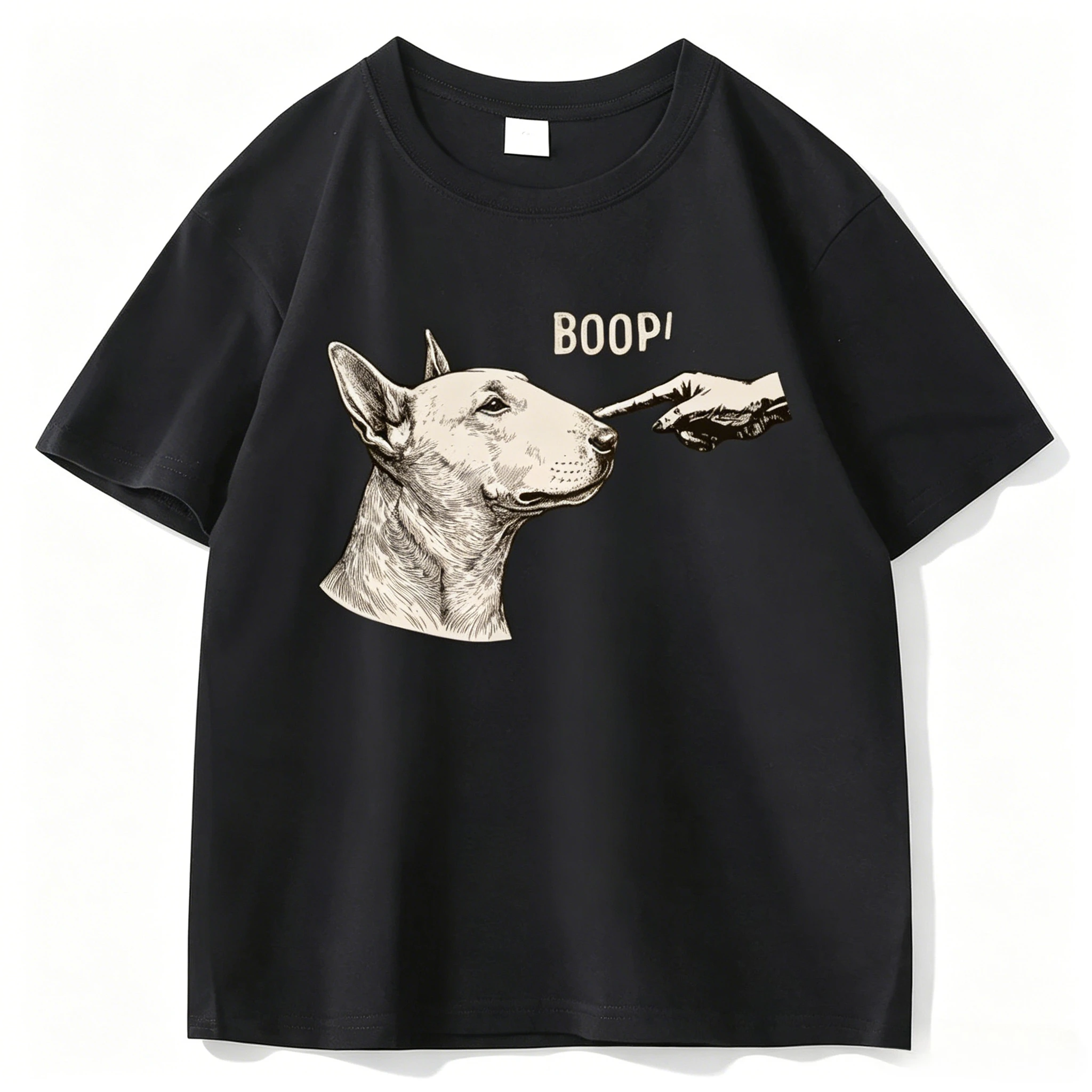 cotton short-sleeved T-shirt featuring retro bull dog touch-and-smell nose design suitable for both men women among dog lovers