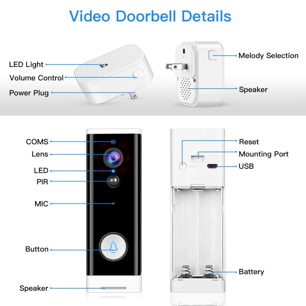 Outdoor TUYA Intelligent Wireless Doorbell WiFi High-definition Solar Monitor Waterproof Infrared Night Vision Video Door Bell