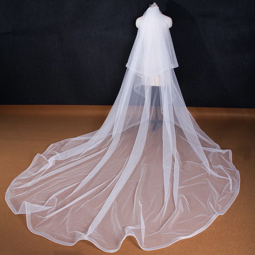 Cathedral Wedding Veils 2 ชั้นหวีผ้าคลุมหน้าเจ้าสาวผู้หญิง Headpiece เจ้าสาวอุปกรณ์เสริมผม