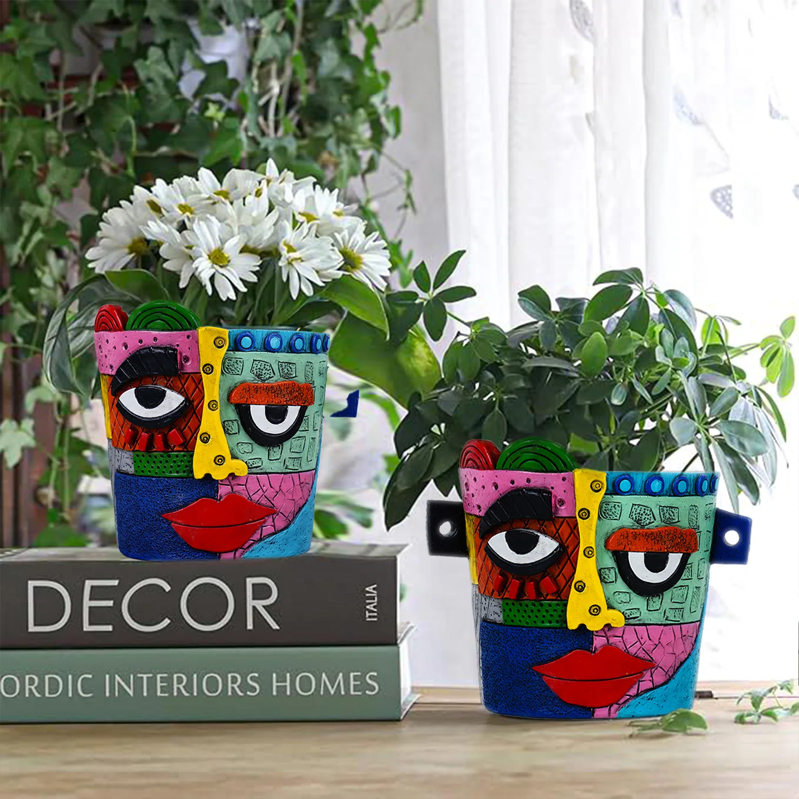 Picasso Brutalist Abstract Beauty Flower Pot Ornaments Head Planter Pots Container Face Planters Pots Head Colorful Face Art
