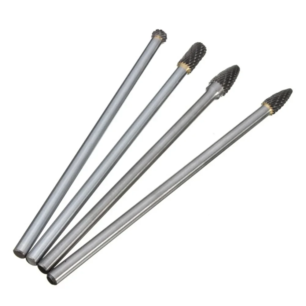 4pcs Rotary Burr 1/4 Inch 6mm Shank 150mm Long Carbide Cutter CNC Engraving Bit Double Cut Power Tool Accessories