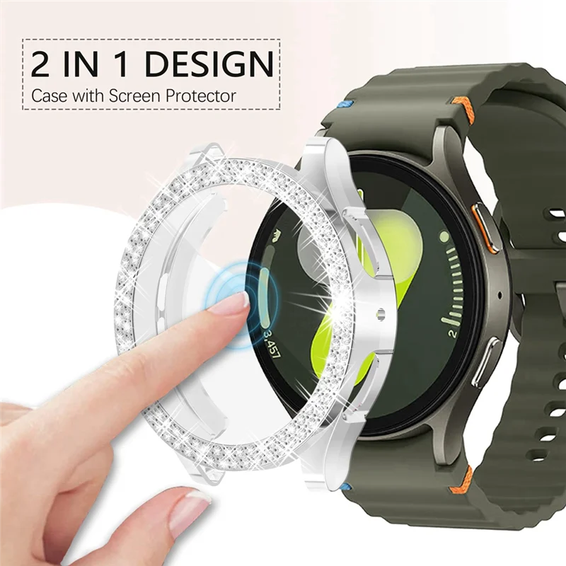 Чехол для Samsung Galaxy Watch 7, гальванический, одно- и двухрядный, жесткий, 44 мм, защитный корпус, серебристый