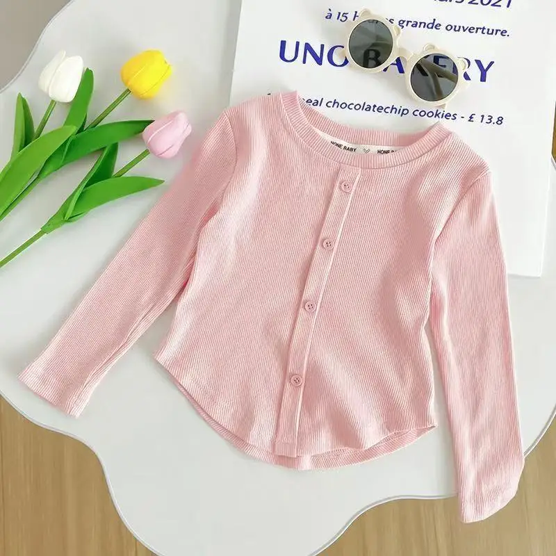 

Children Long Sleeve T-shirt 2-9 Years Girls Shirt Spring Autumn New Solid Color Fashionable Baby Slimming Tops Girls Shirts