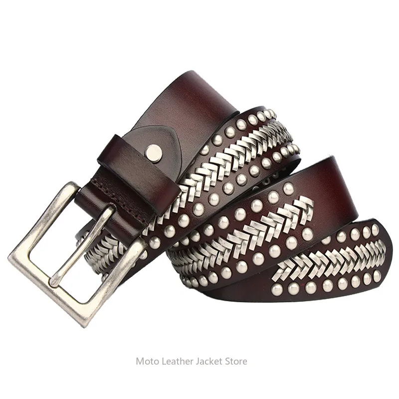 Personalized Genuine Leather Belt for Men First Layer Cowhide, Rivet Decorative Belt for Women Performance Unisex Waist Strap
