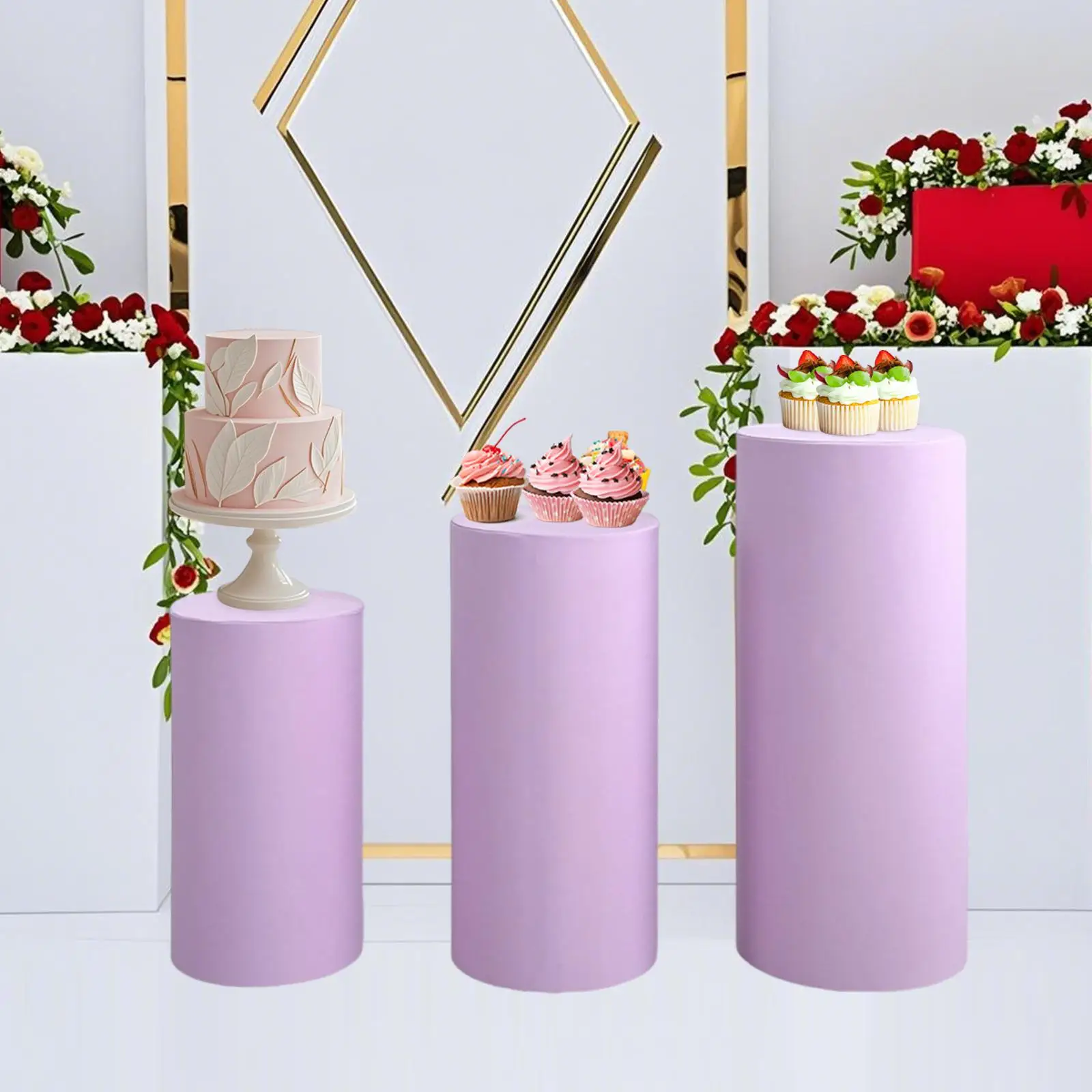 

Cylinder Plinth Dessert Pedestal Cover Round Dessert Table Cover Party Decoration Prop for Wedding Party Engagement Graduation