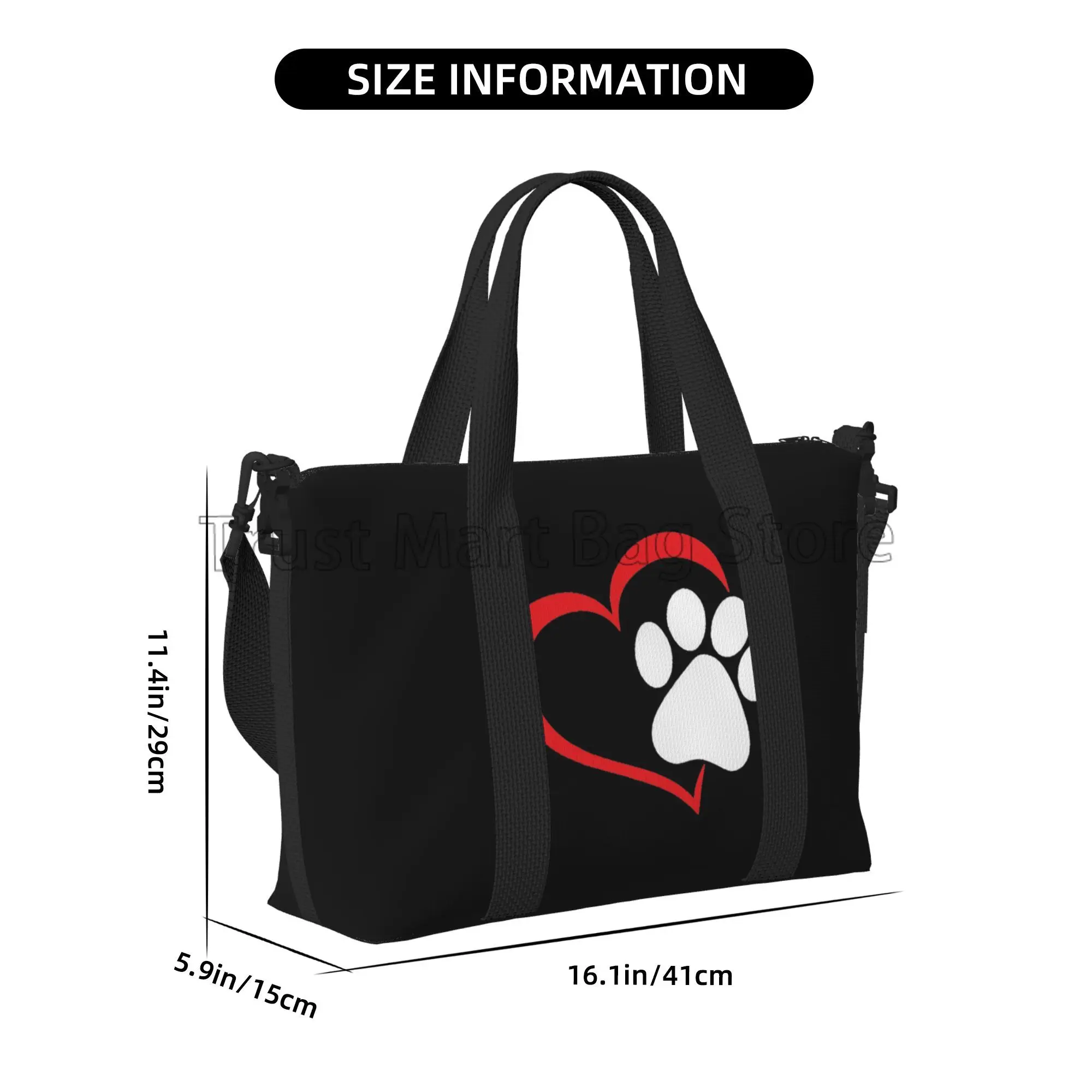 Red Love Heart Puppy Paw Print Travel Duffle Bag for Women Men Weekender Overnight Bag Girls Boys Sports Gym Tote Bags