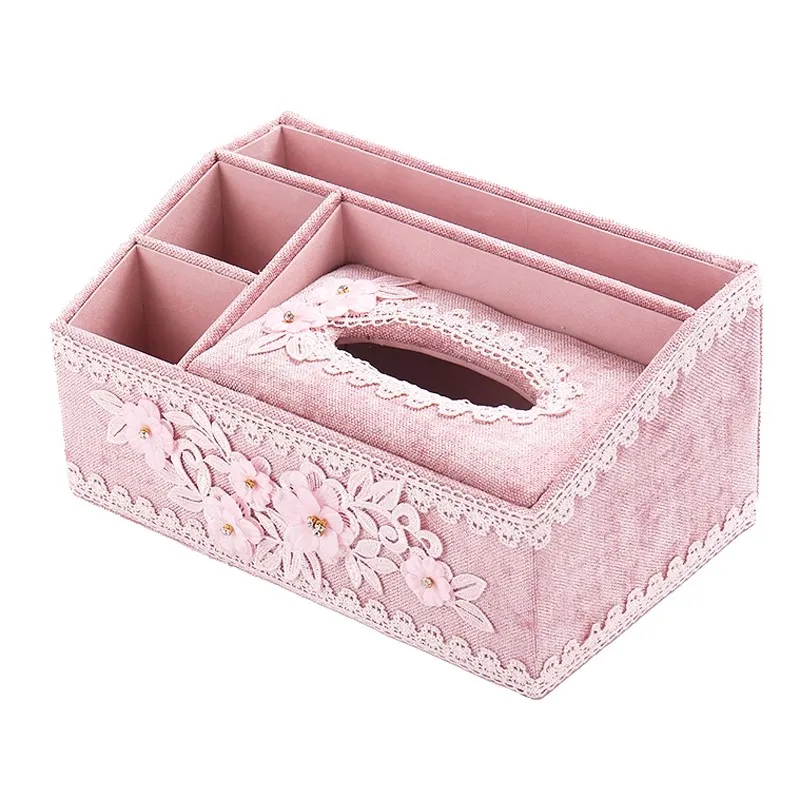 

Multifunctional European Style Tissue Box, Fabric Lace Storage Box, Remote Control Desktop Box