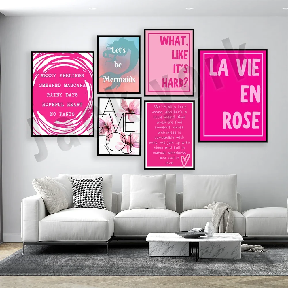 la vie en rose, love typography, life quotes, mantra posters, mental health art, self care, quotes in french, aesthetic posters