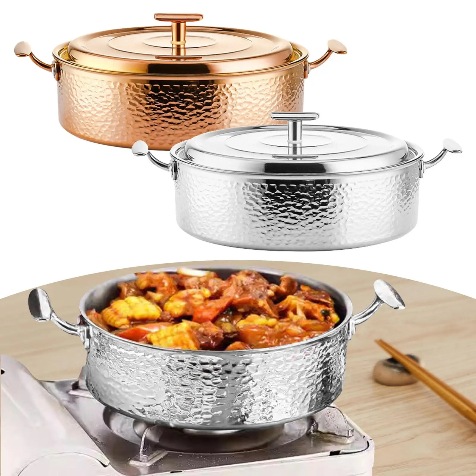 

Pure Copper Hot Pot Practical with Lid Large Capacity Sturdy Chafing Dish Thickened Stockpot for Catering Picnic Home Use